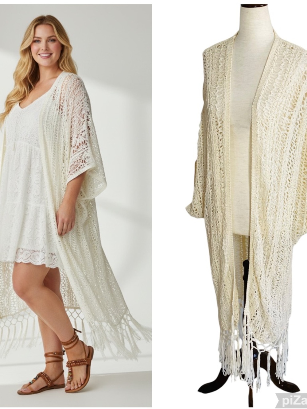 AMISU Crochet Longline Duster